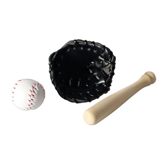 3Pcs/Set Simulation Baseball Set Exquisite Model Props Wood Miniature Baseball Glove Set for Dollhouse Scene