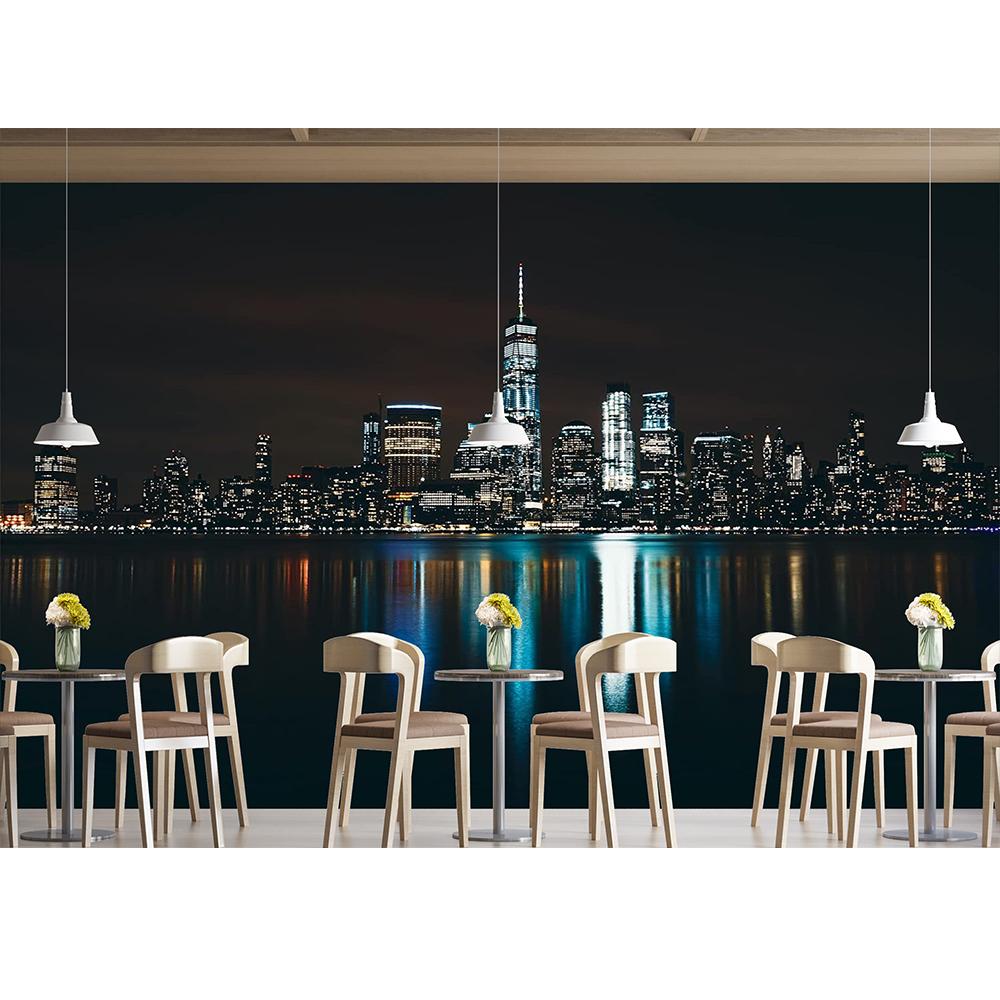 Modern Urban Landscape Wall Mural Dark Midnight City Light Reflection City Scape Landmarks Wallpaper For Living Room Bedroom Office Murals