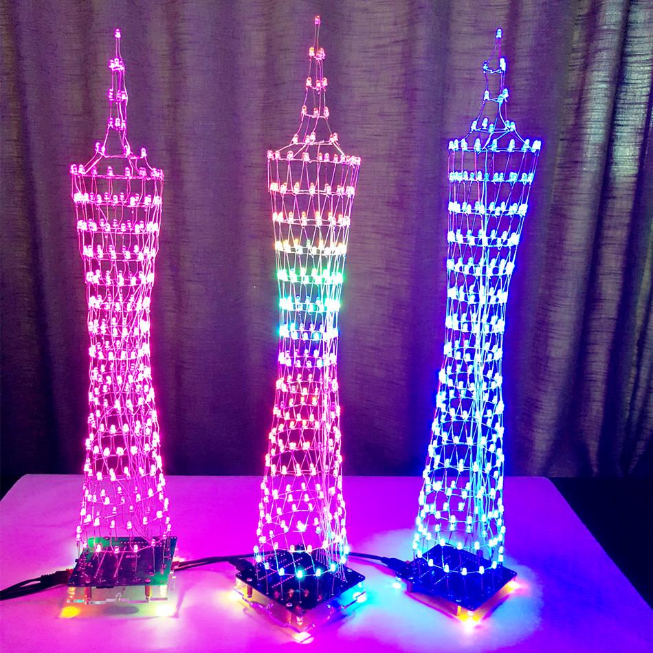 Canton Tower LED Light Cube DIY Kit: Colorful Electronic Welding Components