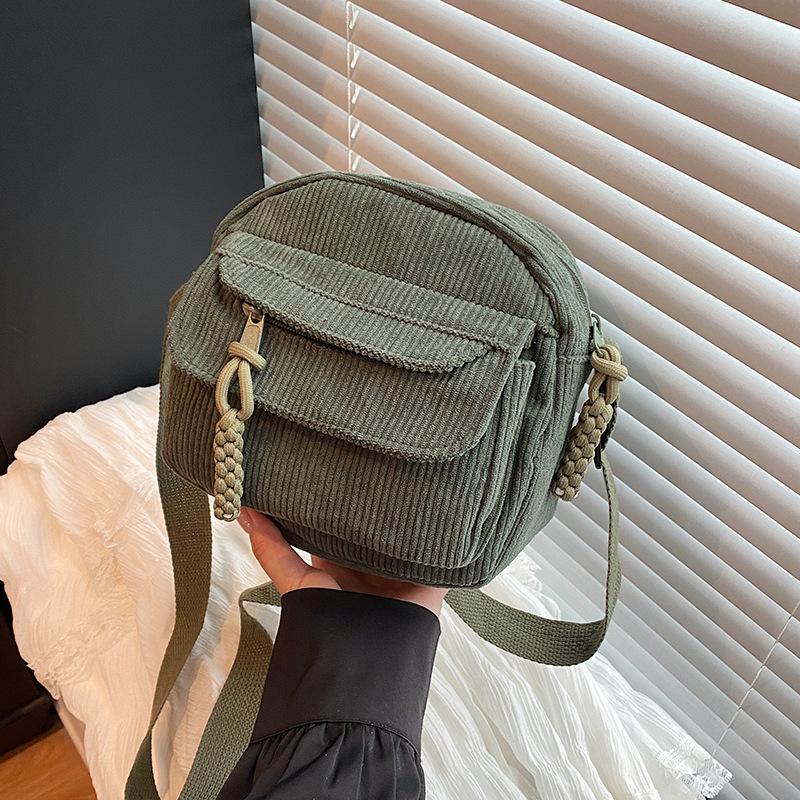 Quadratische Cord-Umhängetasche im koreanischen Stil, modische, lässige Schultertasche für Damen, Studentinnen, kleine Alltagshandtasche