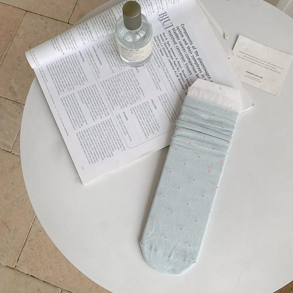 Polka Dot Lace Stack Socks Mid-Leg Socks Trendy Simple Girl Summer Thin Student Stockings