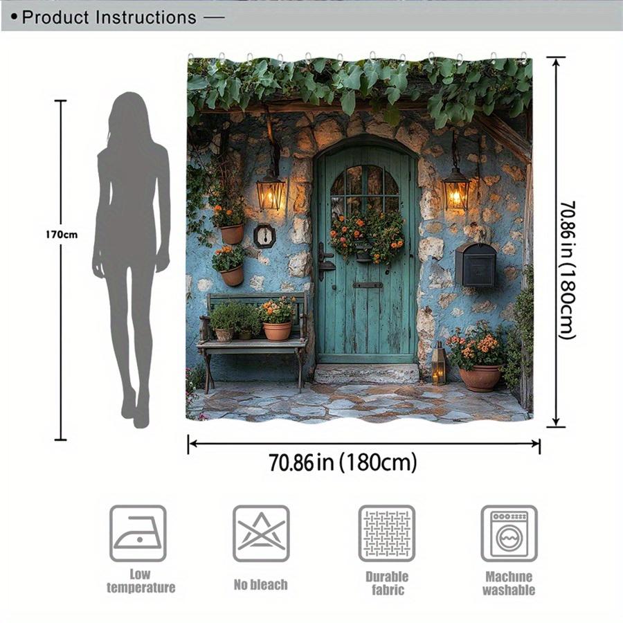 Vintage Cottagecore Door Shower Curtain Waterproof Rustic Farmhouse Bathroom Tapestry Decor Art Print 180x180cm