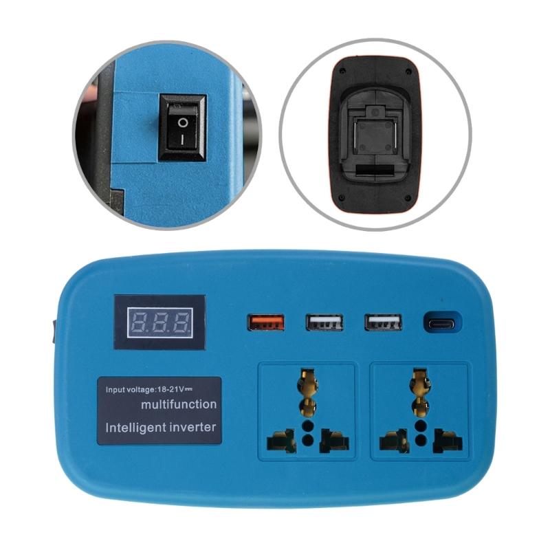 High Efficiency 18V-21V Battery Inverter with 3xUSB & 1xType C Charging Plug Port for Phones Tablets and Electronics