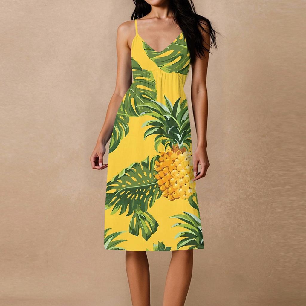 Women's Spaghetti Strap Backless Bow Loose Casual Beach Holiday Dress Sundress