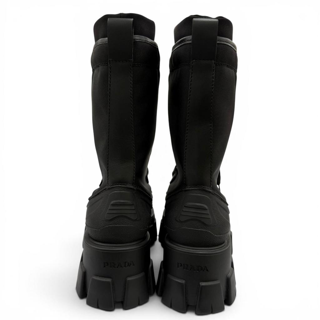 Pristine PRADA Short Boots Monolith Logo Lace-up Boots Black Women 36 1U363M Used