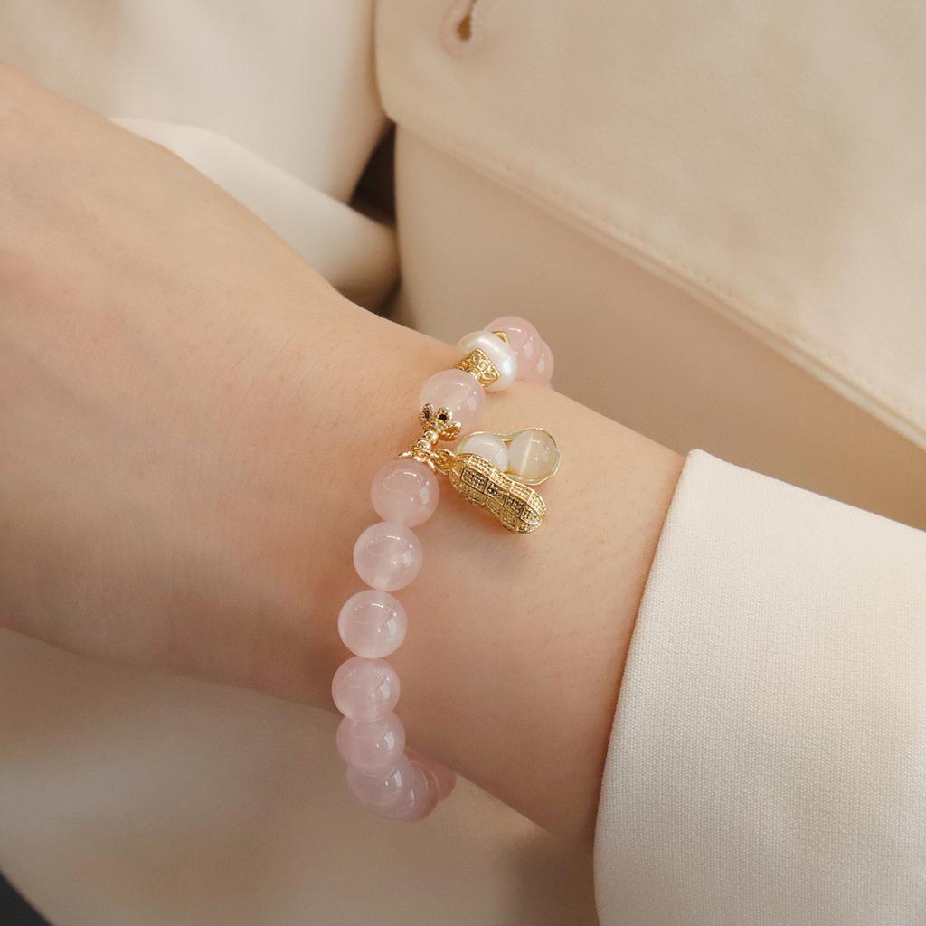 New Chinese Style Natural Pink Crystal Bracelet Lotus Pod Peanut Pendant Jewelry Design Fashion Crystal Bracelet