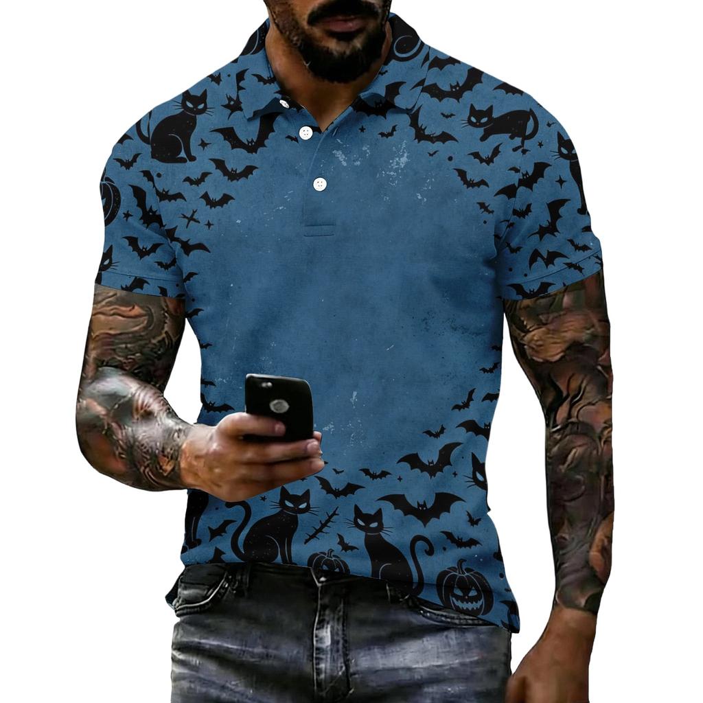 Men's Halloween Print Vintage Texture Short Sleeve Polo Shirt Loose Breathable Summer Sports Street Casual Everyday Top