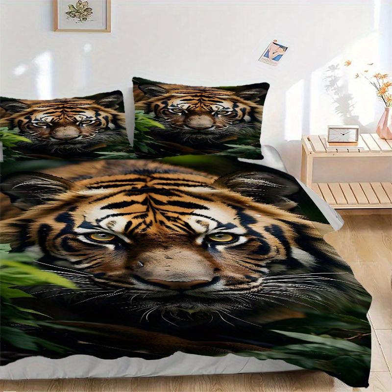 

3Pcs Tiger Print Printed Bedding Set, Breathable And Soft,(Includes 1 Duvet Cover And 2 Pillowcases, Quilt Not Included) yy250815181 135x200cm