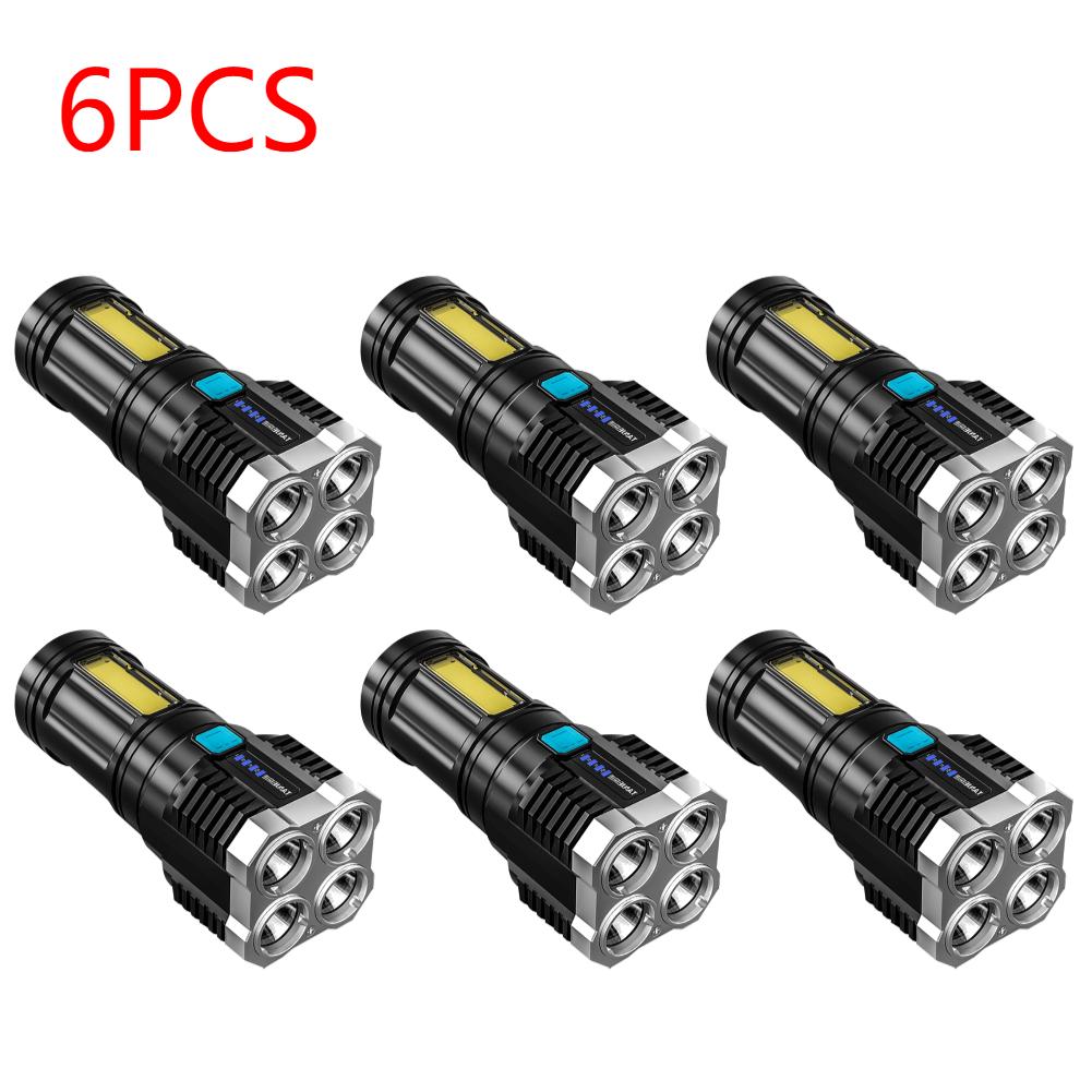 High Power LED Flashlights Camping Torch With 4 Lamp Beads And COB Side Light Rechargeable Portable Hand Lantern 4 Lighting Mode