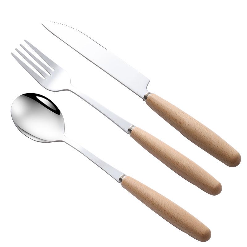 Japanese Wooden Handle Stainless Steel Cutlery Set - Knife, Fork, Spoon for Western Cuisine