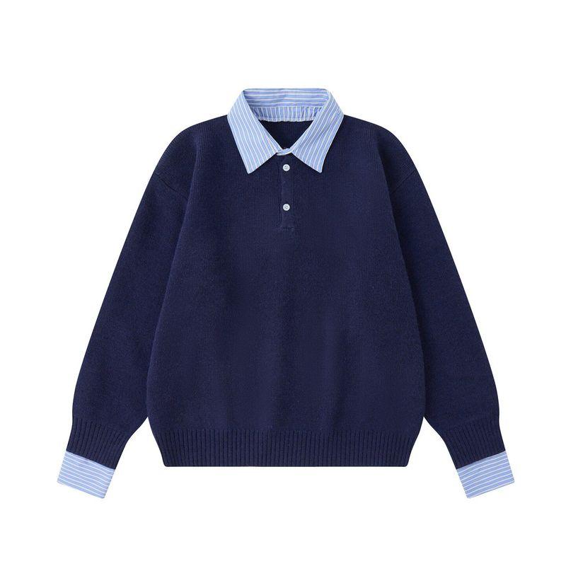 

Dream Made Fake Two-Piece College Style Sweater for Men, Autumn and Winter Lazy Style Couple Knitwear, Men s Top Navy blue M