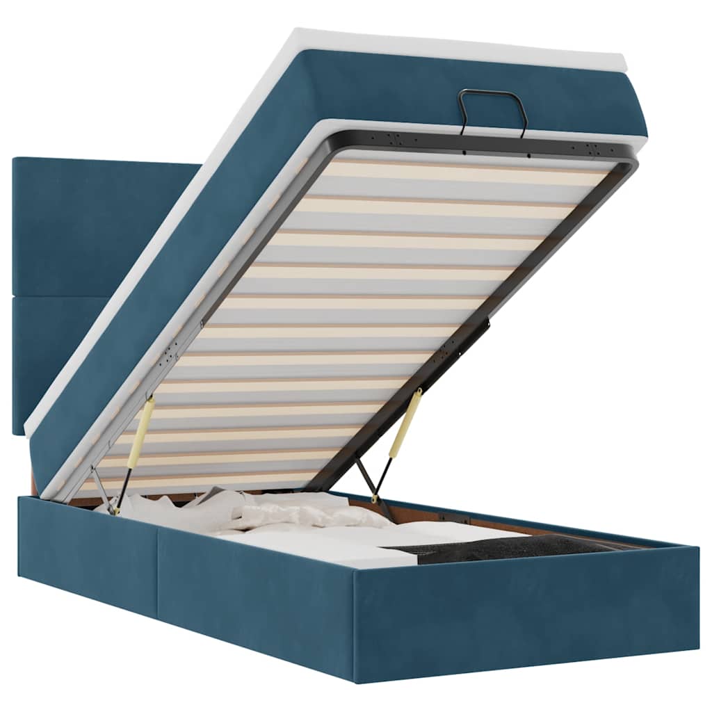 Ottoman Bed with Mattress & LEDs Dark Blue 90x190 Cm Velvet
