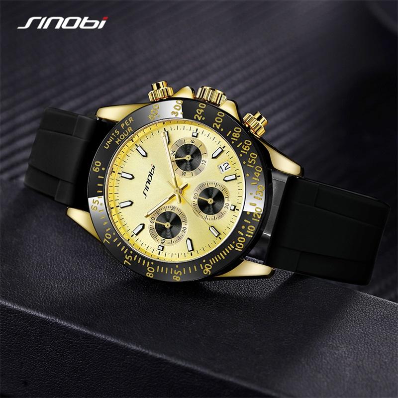 SINOBI Top Luxus Herrenuhren Fashion Style Herren Quarz Armbanduhren Chronograph Goldene Herrenuhr Männlich Beste Geschenke