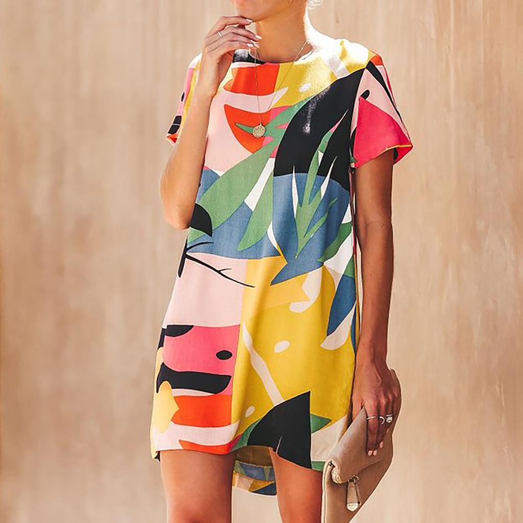 Women's Summer Fashion Casual Print  Sexy Short-Sleeved Dresses