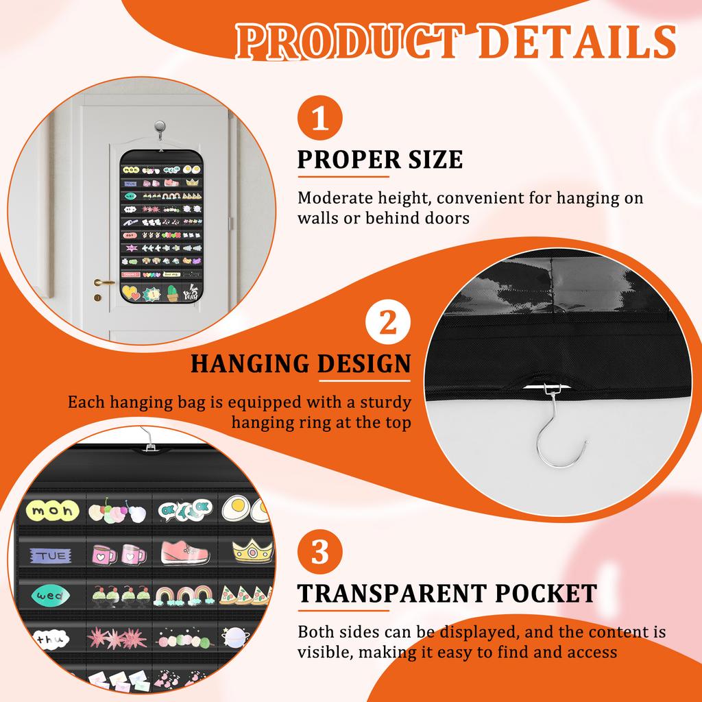 4 Stück tragbarer Heim-Hängeaufkleber-Displayständer doppelseitig 80 Taschen Klebeband Anstecknadel Clip Tasche geeignet für Sammler