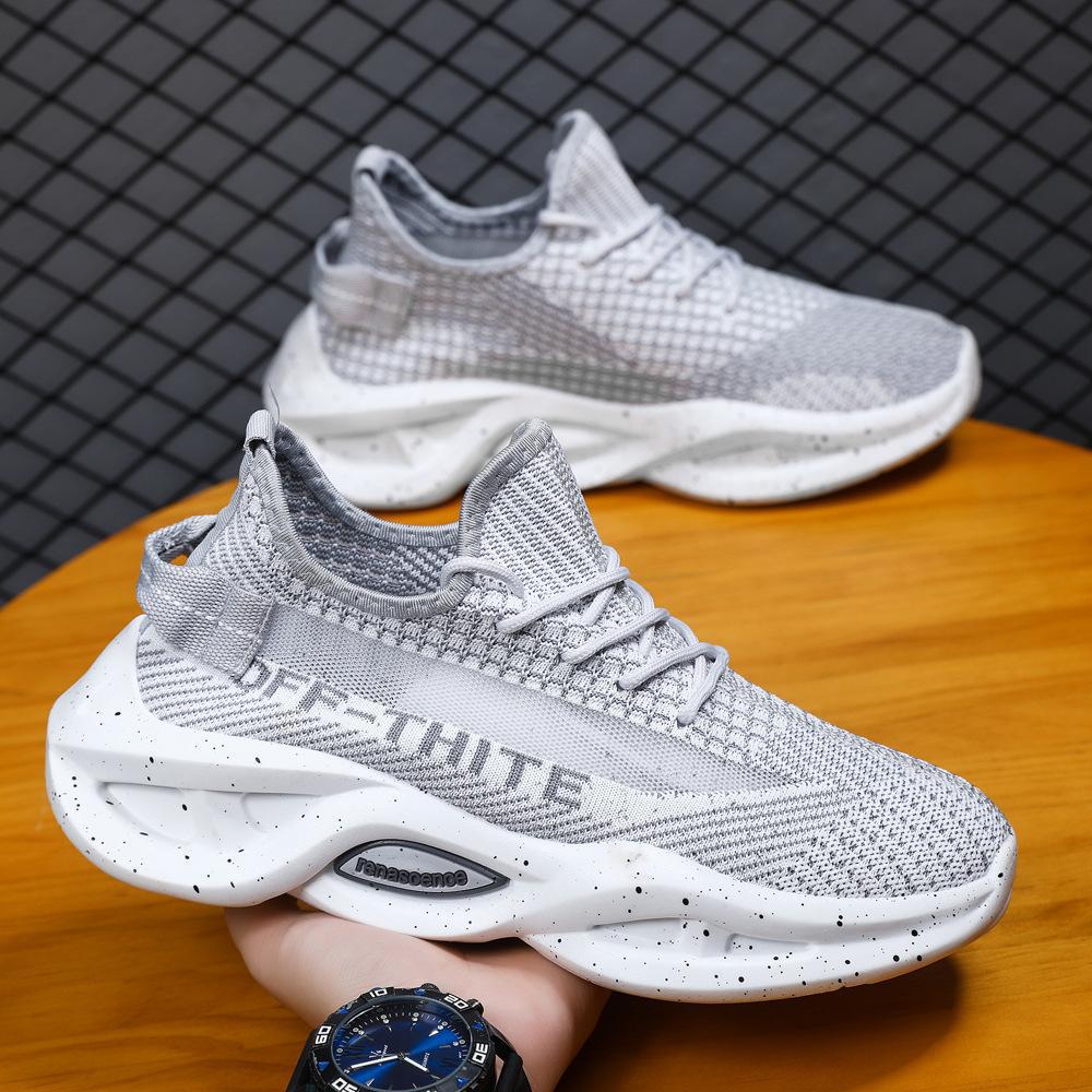 

Foreign trade large-size men s shoes, fly-woven mesh running shoes, Korean version of heightening dad shoes, men s ins platform sports trendy shoes 40 чёрный