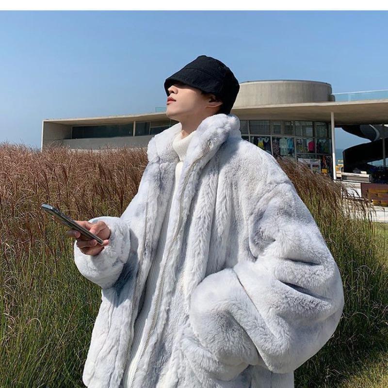 2 new autumn and winter couples wear imitation fur jacket fashion tie-dye thickened cotton-padded clothes men's and women's jackets loose