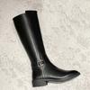 Women's Fashion Boots High Tube Boots Low Heel Motorcycle Boots Zipper Boots