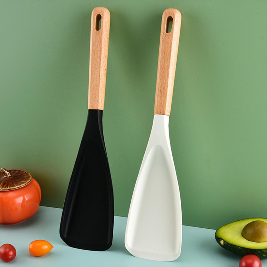 1/2pc Silicone Spatula Cooking Spoon with Wooden Handle Multi-function Spoons Nonstick Spatulas Easy to Clean for Baking Cooking