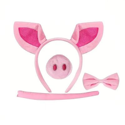 Halloween Niedliches Rosa Schweinchen Kostüm Stirnband Set - Cartoon Tier Plüsch Schweinchen Gesicht