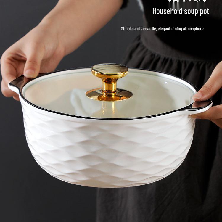 10.5" Double-Ear Ceramic Sauerkraut Fish Bowl - Large, Anti-Scald, with Lid