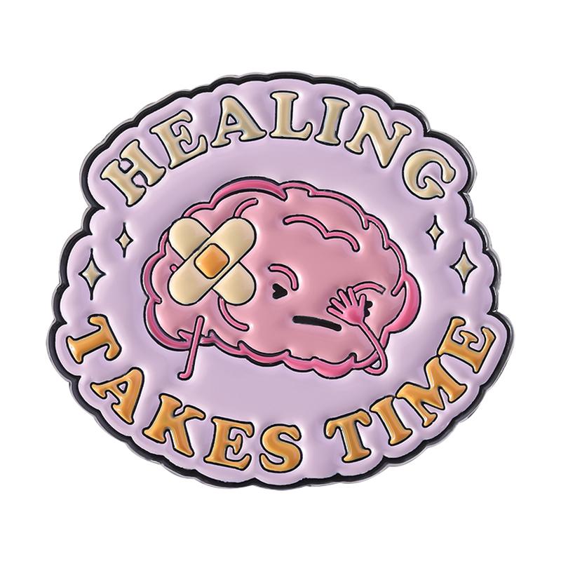 Inspirierende Zitate für psychische Gesundheit Emaille-Pins Mentally Healing Club Heilung braucht Zeit Lustige Gehirn-Pflaster Abzeichen Schmuck Geschenke