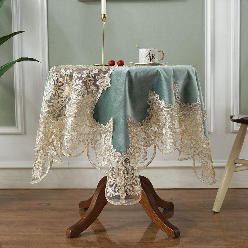 

Бытовая скатерть для журнального столика в гостиной в европейском стиле, декоративный маленький круглый столик Peacock Blue 90*90cm square middle without Lace]