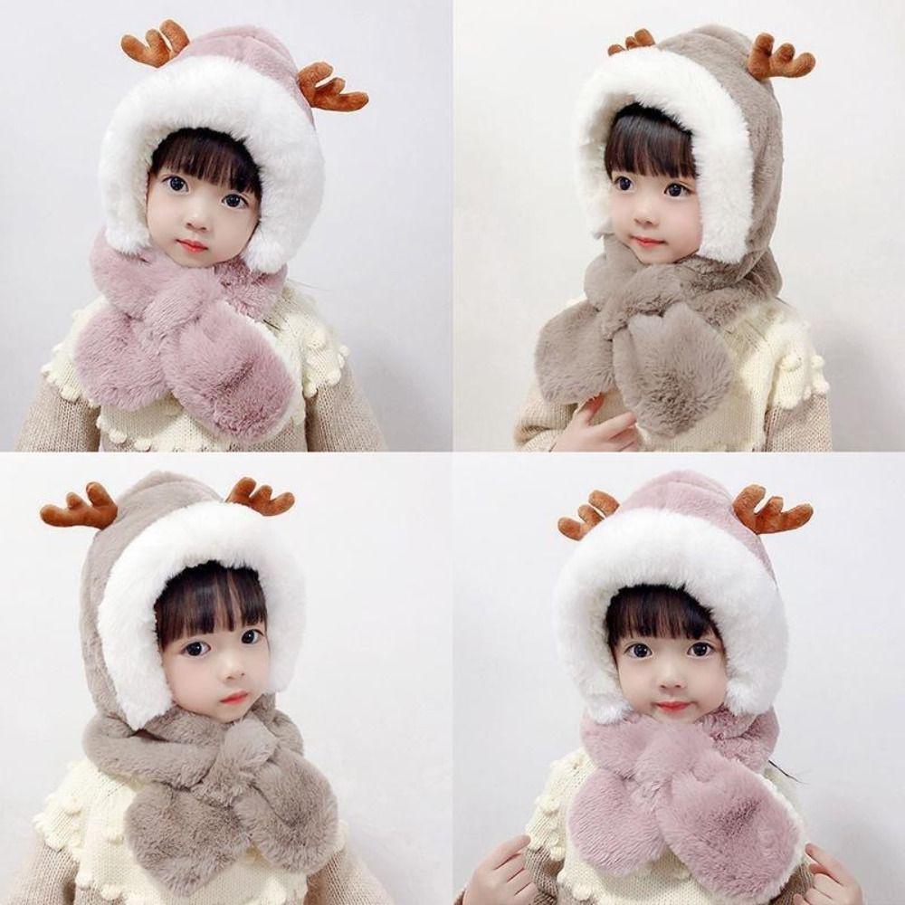 Windproof Baby Hat With Scarf Plush Beanie Hat Scarf Cute Neck Warmer Autumn Winter