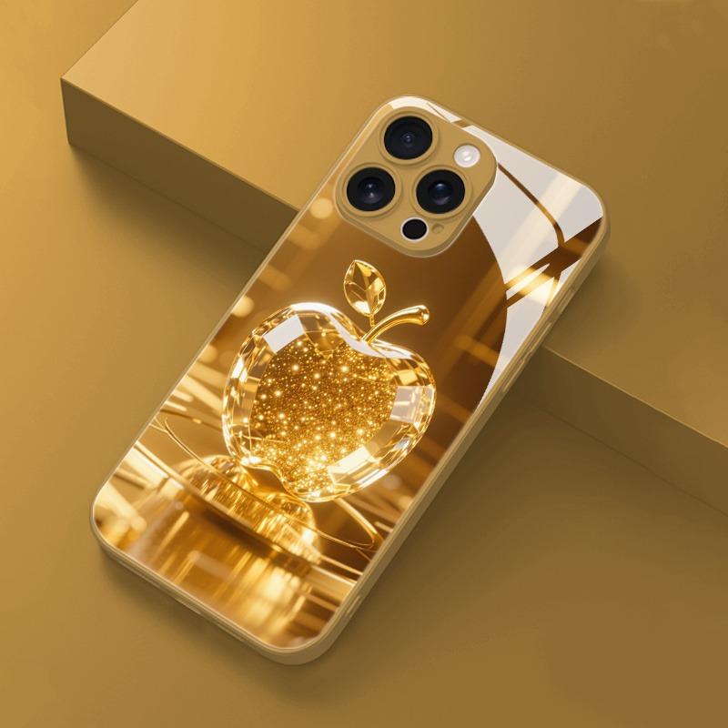 Modne Złote Kryształki Wzór Jabłka Metaliczny Lakier Szklane Etui Dla iPhone 17 16 15 14 13 12 11 Pro Max Plus 17 Air 16E Pokrowiec