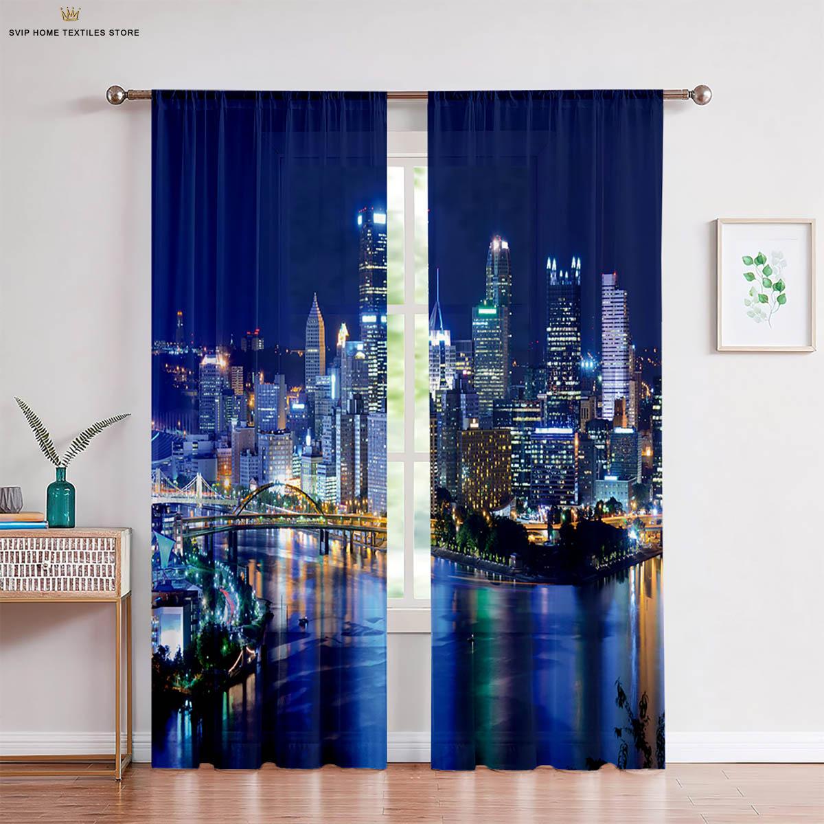 

Black And White City Scenery Sky 3D Print Printingcurtains Ideal For Bedroom Space Living Space Kitchen Area Ornamentalcurtains Simple To Wash W50X130H(CM)X2PCS&Grommet Top