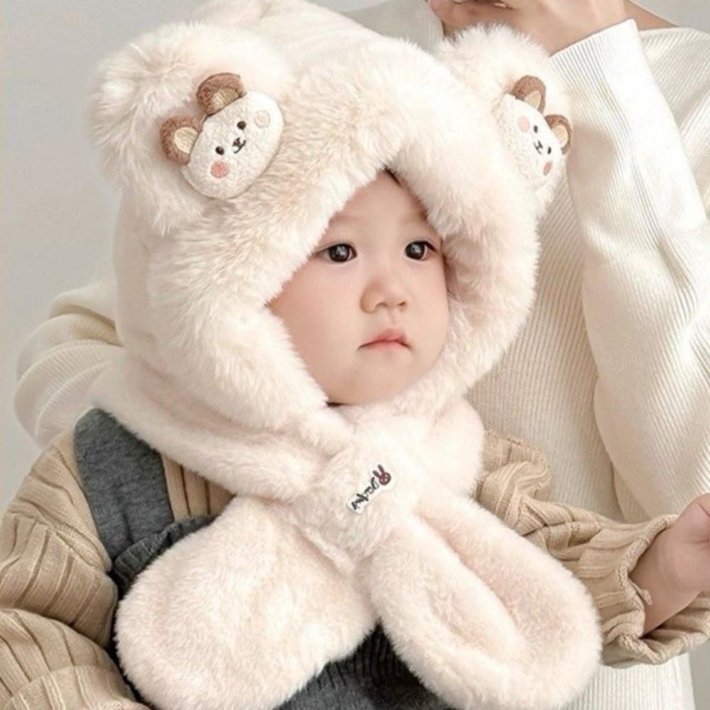 Plush Winter Baby Hat Windproof Pullover Hat New Kids Hat Hooded Scarf