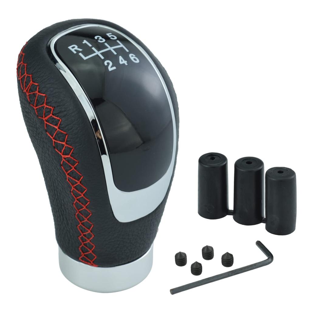 Arenbel 6 Speed Leather Shift Knob Automotive Gear Knob Car Accessories Manual Auto Universal Red