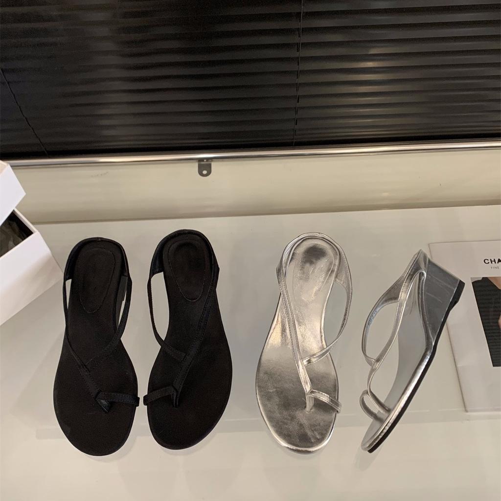 Wedge Heel High Heel Set Toe Sandals Fairy Shoes Wear 2025 Summer Silver Flip-flops