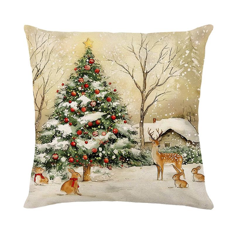 Christmas Pillowcase Santa Claus Printed Polyester PillowSofa Decorative Cushion CoverHoliday Gift