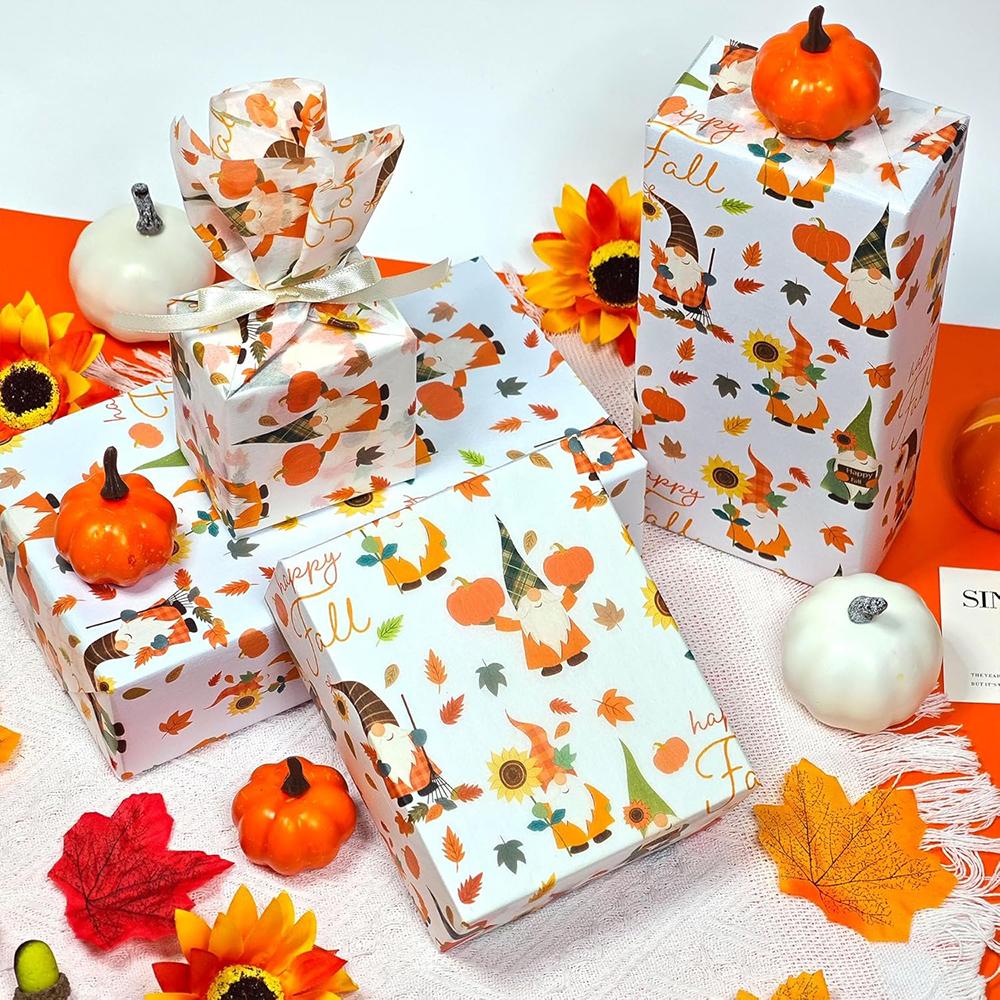 10pcs Thanksgiving Tissue Paper Fall Pumpkin Dwarf Gift Wrapping Paper DIY Craft Autumn Harvest Halloween Party Decorative Paper