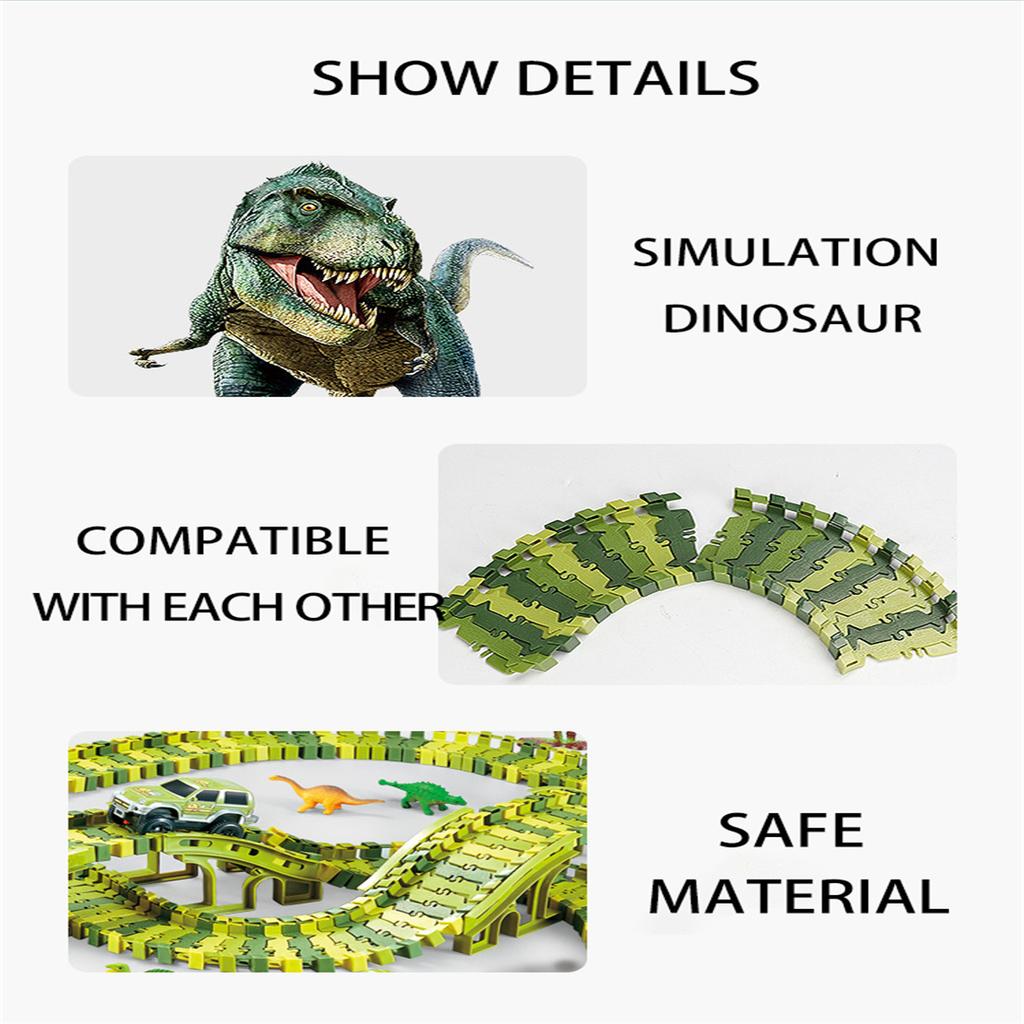 Dinosaur Race Track Set Rail Car Toys Assembly Bend Flex Racing Track Led Electronic Flash Light Car Toys for Children Years Gift
