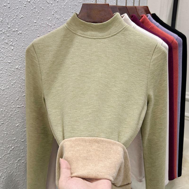 

Немецкий бархатный кашемировый полуводолазка базовый топ женский, черное технологичное термобелье, осенне-зимний толстый с бархатом черный топ XXXL зелёный