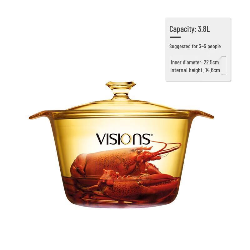VISIONS Corning Amber 3.8L Visible Glass Cooking Pot