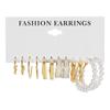 Alloy Ear Ring Square Geometric Shape Earrings Set - 6-piece Vintage Pearl Packaged Earrings Jewelry Set