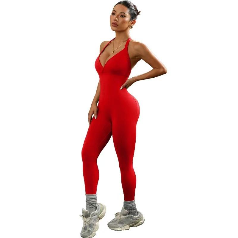 

Skinny seamless yoga onesie hollowed out beautiful back sports fitness sleeveless quick-drying thread tight body Yu L червоний