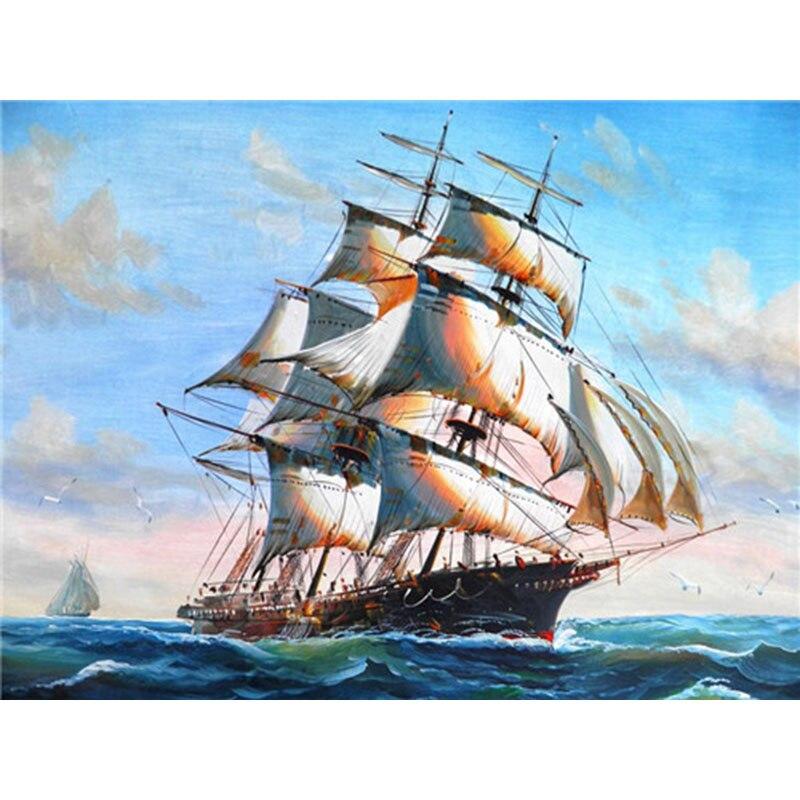 New 5D DIY Diamond Painting Sea View Diamond Embroidery Sailboat Cross Stitch Full Round Drill Home Decor Manual Art Gift