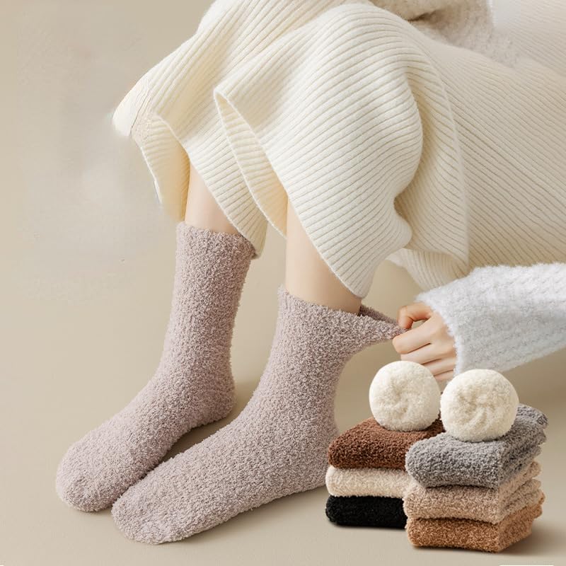 4 Pairs Women Fuzzy Socks Warm Fluffy Socks Japanese Thick Slipper Socks Aesthetic Fleece Long Socks