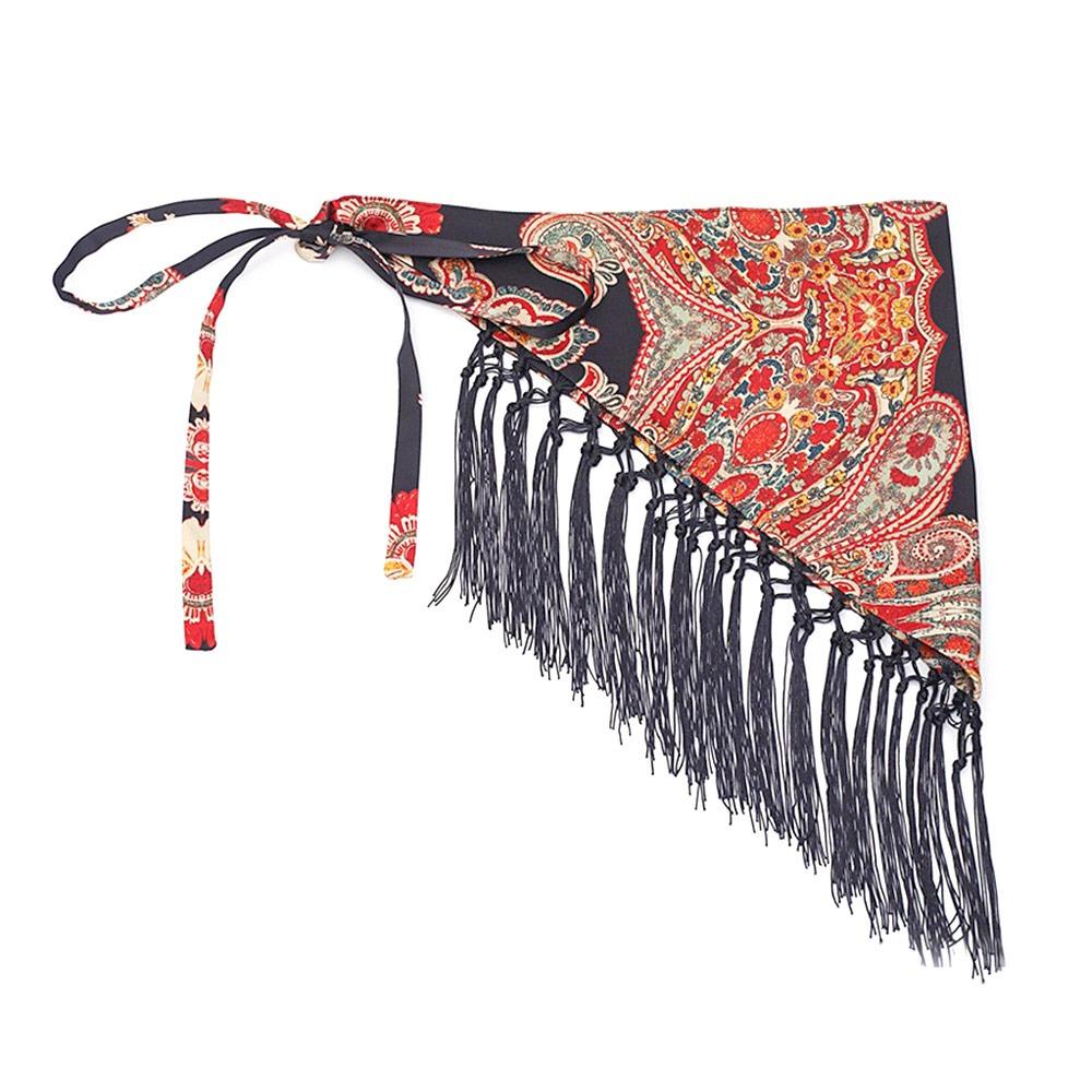 Ethnischer Dreieckiger Bund Quasten Saum Rock mit Breitem Gürtel Kleid Jeans Dekor