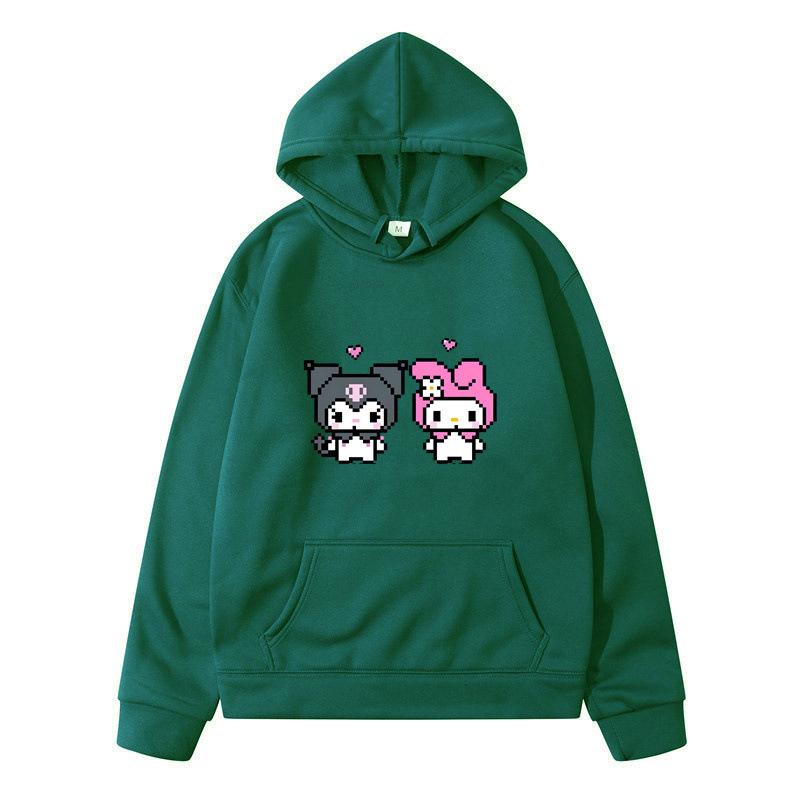 Pixel Art Hoodie – Unisex Yellow Pullover Sweatshirt, Cute Cartoon Characters & Heart Print, Casual Long Sleeve with Pocket