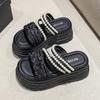 Fashion New 2025 Pearl Strap Chunky Sandals Women Summer High Platform Wedges Slippers Woman Fashion 8CM Heels Thick Bottom Beach Slides