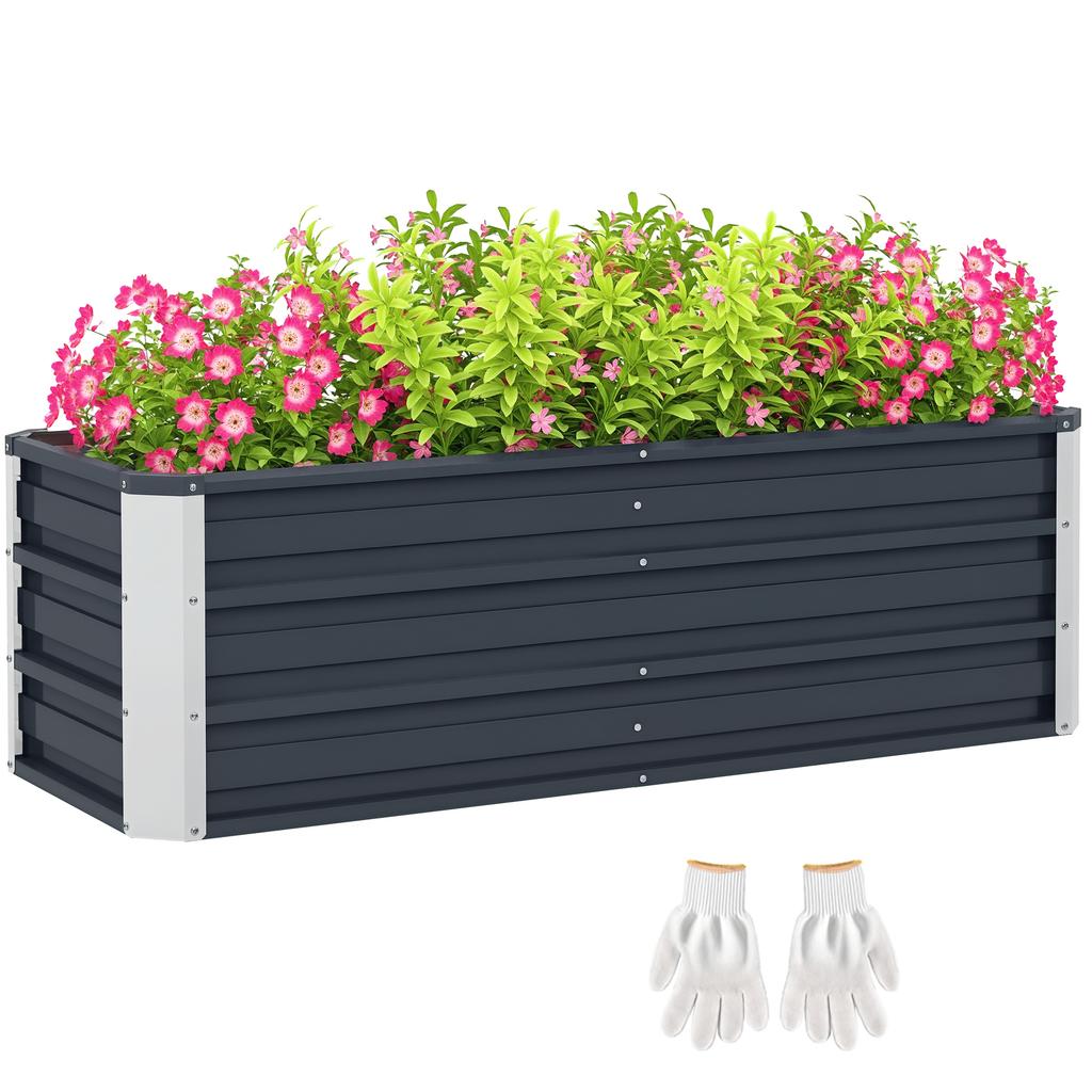 Steel Raised Garden Bed, Planter Box, Flower Box, Flower Pot with Gloves, Charcoal Gray, 125 X 47 X 44 Cm