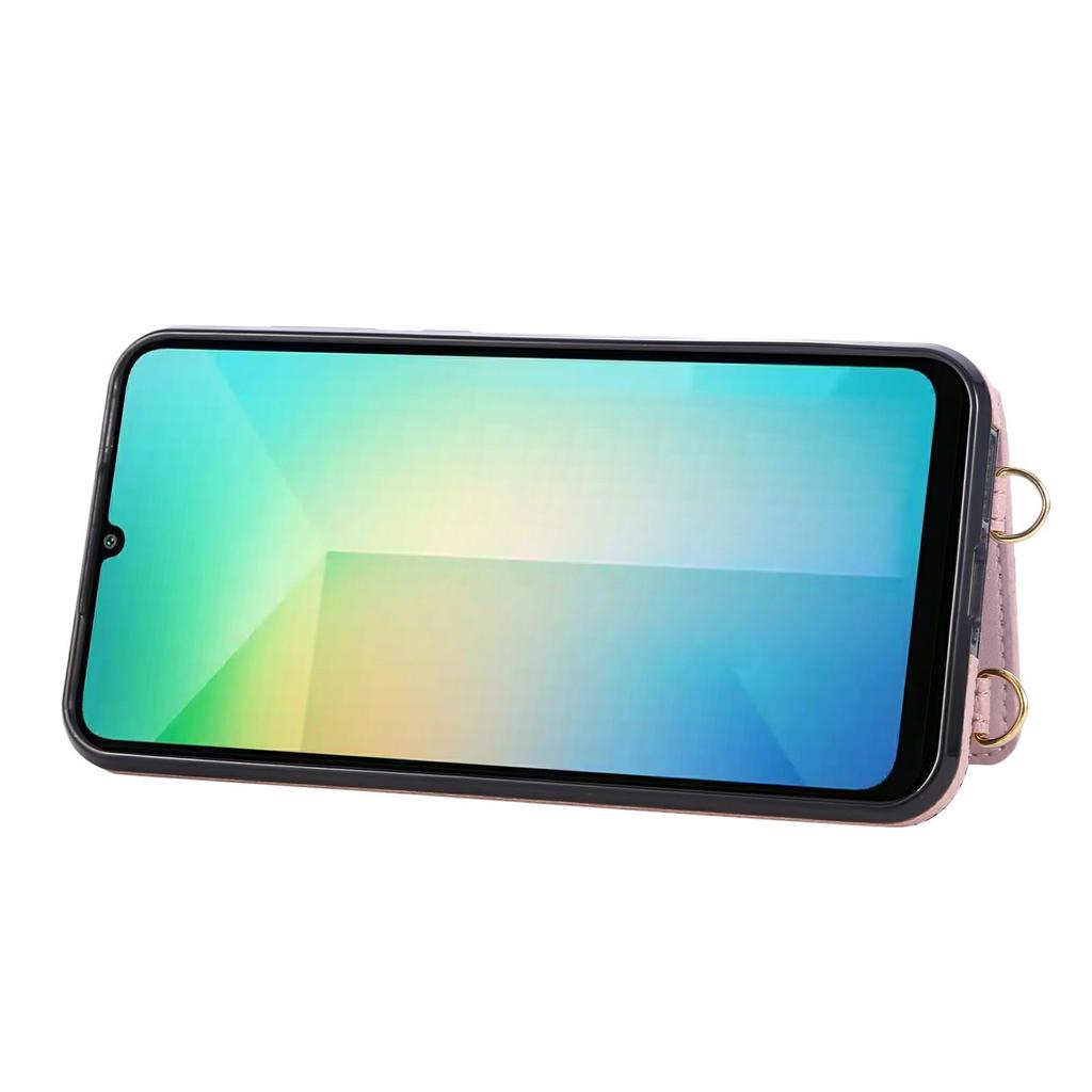 For Samsung Galaxy A06 4G/5G/A07 4G Case Kickstand Rhombus Leather+TPU Phone Cover with Shoulder Strap