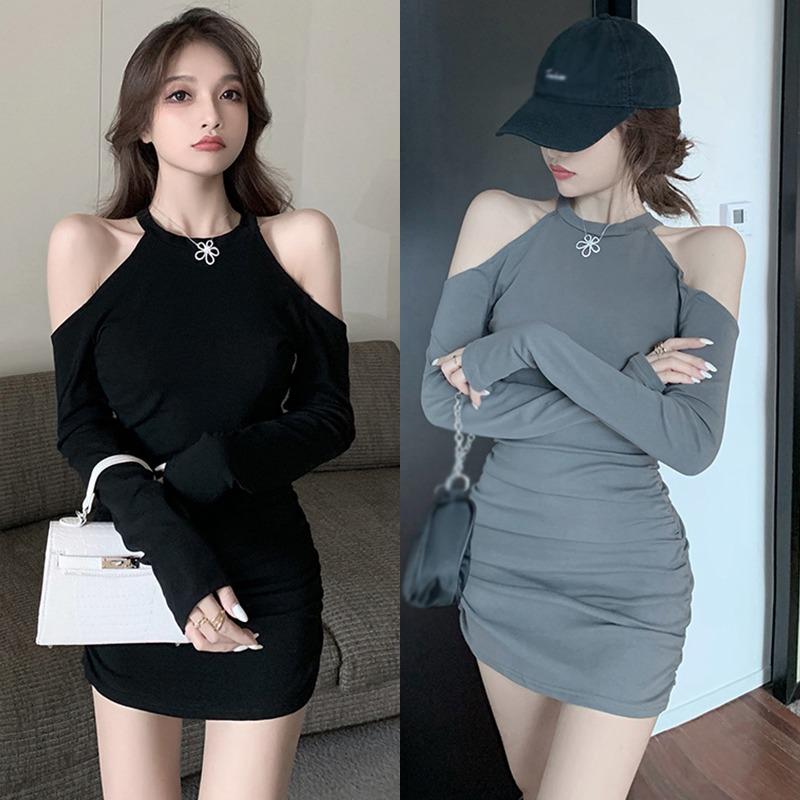 

Платье с закрытыми руками, с открытыми плечами, короткое, с высокой талией для похудения