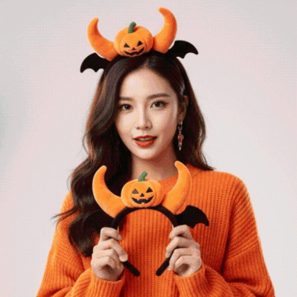 Elastic Pumpkin Headband Plush Halloween Head Hoop Spooky Headwear Theme Party