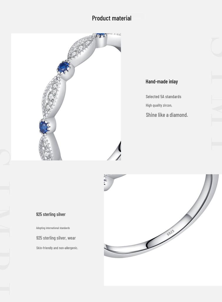 MODIAN S925 Sterling Silver Rhinestone Ring for Women – Elegant, Simple, Versatile Stacking Band
